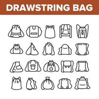 Drawstring Bag Travel Accessory Icons Set Vector