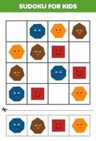 juego educativo para niños sudoku para niños con dibujos animados lindo forma geométrica octágono heptágono cuadrado hexágono imagen vector