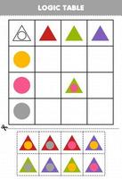 juego educativo para niños tabla lógica forma geométrica triángulo y círculo hoja de trabajo imprimible vector