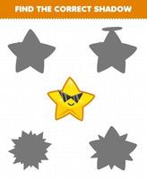 Education game for children find the correct shadow set of cute cartoon solar system star vector
