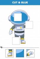 Education game for children cut and glue cut parts of cute cartoon solar system astronaut and glue them printable worksheet vector