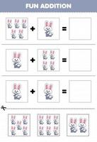 Education game for children fun addition by cut and match cute cartoon animal rabbit pictures worksheet vector