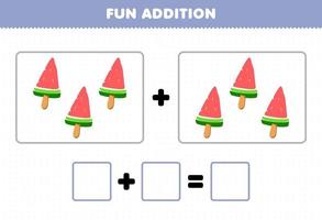 Education game for children fun addition by counting cartoon food popsicle pictures worksheet vector