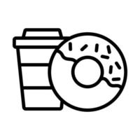 donut medio acristalado con ilustración de contorno de vector de icono de café