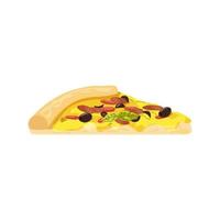 Vector slice of pizza with olives, tomatoes and pepperoni. Fast food illustration