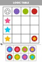 Education game for children logic table geometric shape circle and star printable worksheet vector