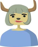 girl with horns cartoon character. vector