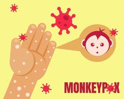 Monkeypox outbreak concept. Hands with virus. Cartoon vector style for your design.