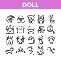 Doll Children Toys Collection Icons Set Vector