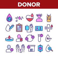 Donor Blood Donation Collection Icons Set Vector