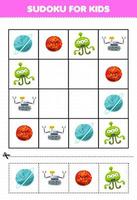 juego educativo para niños sudoku para niños con dibujos animados lindo sistema solar planeta urano marte robot alienígena imagen
