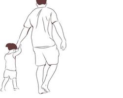 a father is holding a daughter with a line art style. vector