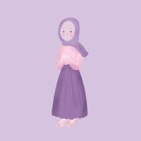 vector illustration of woman in hijab in soft color and cartoon style