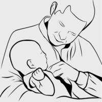 line art of a father carrying his baby. vector