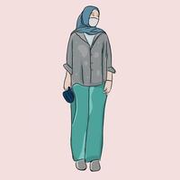 ilustración vectorial de mujer en hiyab en color suave y estilo de dibujos animados, vector