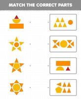 juego educativo para niños unir las partes correctas formas geométricas 2 círculo cuadrado triángulo rectángulo pentágono hoja de trabajo imprimible vector