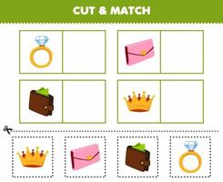 Education game for children cut and match the same picture of cartoon wearable clothes ring wallet crown