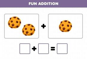 Education game for children fun addition by counting cartoon food cookie pictures worksheet vector