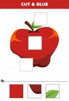 juego educativo para niños corta y pega corta partes de manzanas de frutas de dibujos animados y pégalas hoja de trabajo imprimible vector