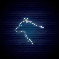 Wolf head neon sign. White glowing wolf emblem.