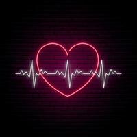 Neon heartbeat sign. vector