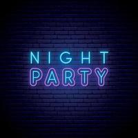 Night party neon signboard. vector