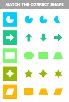 Education game for children match the correct shape geometric printable worksheet