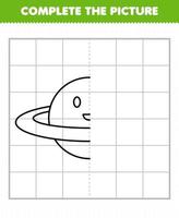 Education game for children complete the picture cute cartoon solar system planet with ring half outline for drawing vector