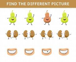 juego educativo para niños encuentra la imagen diferente en cada fila linda caricatura anatomía humana y órgano vesícula biliar riñón boca dientes
