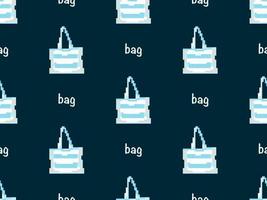 Bag cartoon character seamless pattern on blue background. Pixel style vector