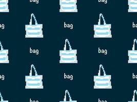 Bag cartoon character seamless pattern on blue background. Pixel style vector