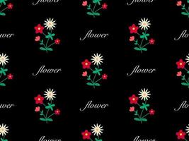 Flower cartoon character seamless pattern on black background vector