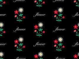 Flower cartoon character seamless pattern on black background vector