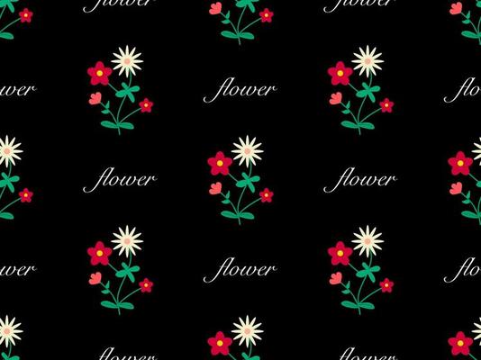 Flower cartoon character seamless pattern on black background