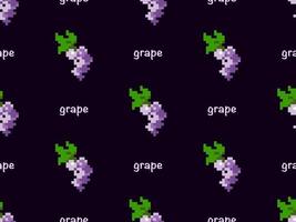 Grape cartoon character seamless pattern on purple background. Pixel style vector