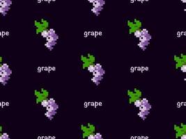 Grape cartoon character seamless pattern on purple background. Pixel style vector