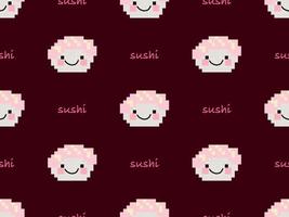 Sushi cartoon character seamless pattern on red background. Pixel style vector