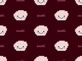 Sushi cartoon character seamless pattern on red background. Pixel style vector