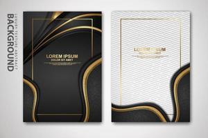 Vector two set of cover design template with luxury and elegant wave, circle and overlap layers background with glitters effect. Realistic textured on background