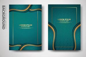 Vector two set of cover design template with luxury and elegant wave, circle and overlap layers background with glitters effect. Realistic textured on background