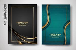 Vector two set of cover design template with luxury and elegant wave, circle and overlap layers background with glitters effect. Realistic textured on background