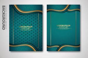 Vector two set of cover design template with luxury and elegant wave, circle and overlap layers background with glitters effect. Realistic textured on background