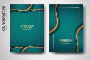 Vector two set of cover design template with luxury and elegant wave, circle and overlap layers background with glitters effect. Realistic textured on background