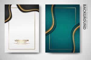 Vector two set of cover design template with luxury and elegant wave, circle and overlap layers background with glitters effect. Realistic textured on background