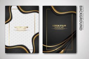 Vector two set of cover design template with luxury and elegant wave, circle and overlap layers background with glitters effect. Realistic textured on background