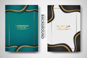 Vector two set of cover design template with luxury and elegant wave, circle and overlap layers background with glitters effect. Realistic textured on background