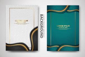 Vector two set of cover design template with luxury and elegant wave, circle and overlap layers background with glitters effect. Realistic textured on background