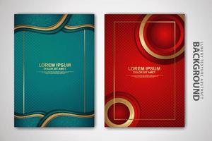 Vector set of cover design template with futuristic and dynamic overlap layers background with glitters effect. Realistic on textured dark background