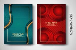 Vector set of cover design template with futuristic and dynamic overlap layers background with glitters effect. Realistic on textured dark background