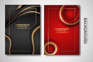 Vector set of cover design template with futuristic and dynamic overlap layers background with glitters effect. Realistic on textured dark background